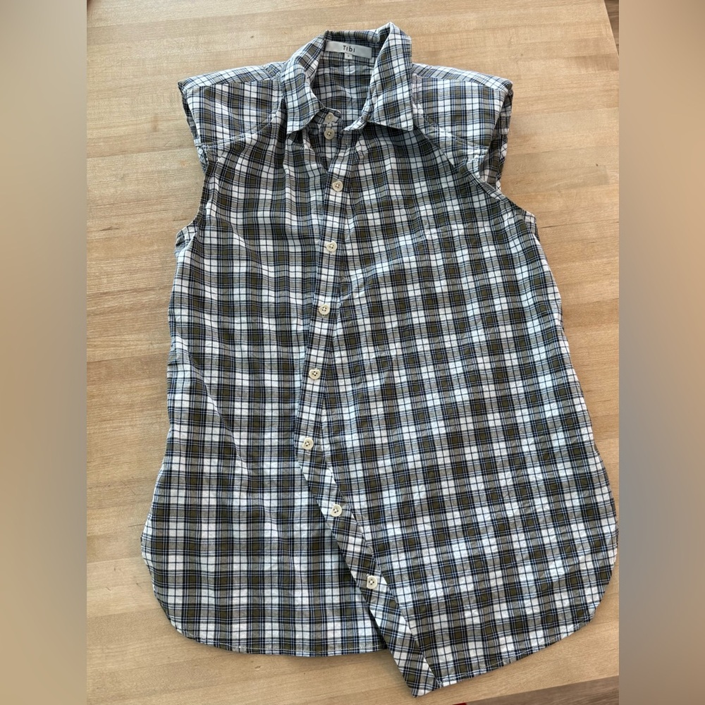Tibi plaid asymmetric sleeveless button up shirt - Picture 4 of 5